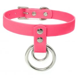 Double O-Ring Neon Pink Vegan Leather Collar