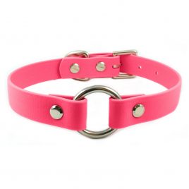 Single O-Ring Neon Pink Vegan Leather Collar