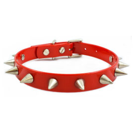 Red Vegan Leather Collar Choker Punk Spike