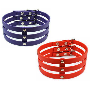 Red & Purple Vegan Leather Cage Collars Now Available!