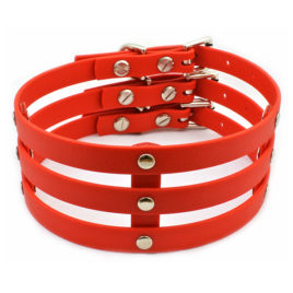 Red Vegan Leather Wide Cage Collar Choker
