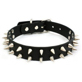 Vegan Leather Double Row Punk Spike Collar 1