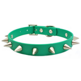 Spiked Green Vegan Leather Collar