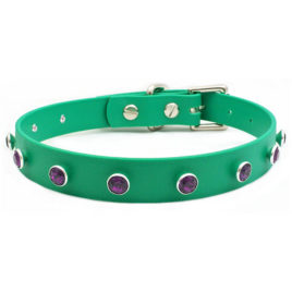 Swarovski® Amethyst Crystal on Green Vegan Leather Collar