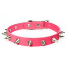 Neon Pink Spiked Vegan Leather Collar