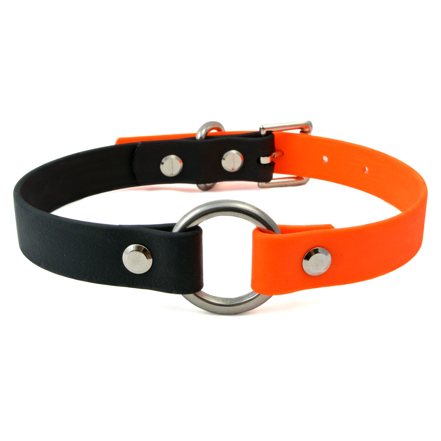 Single O-Ring-Black-and-Orange-Vegan-Leather-Collar-1