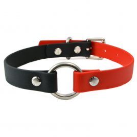 Red & Black Two Colour O-Ring Vegan Leather Collar